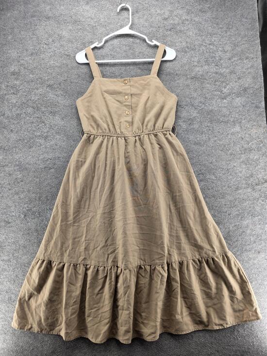 MINE Dresses & Skirts - MINE Dress Womens M Beige Sundress Fit & Flare Midi Square Neck Ruffle Hem